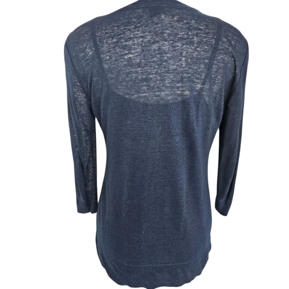 Ecru Deep Blue Linen & Suede Leather  Cardigan - Picture 5 of 11